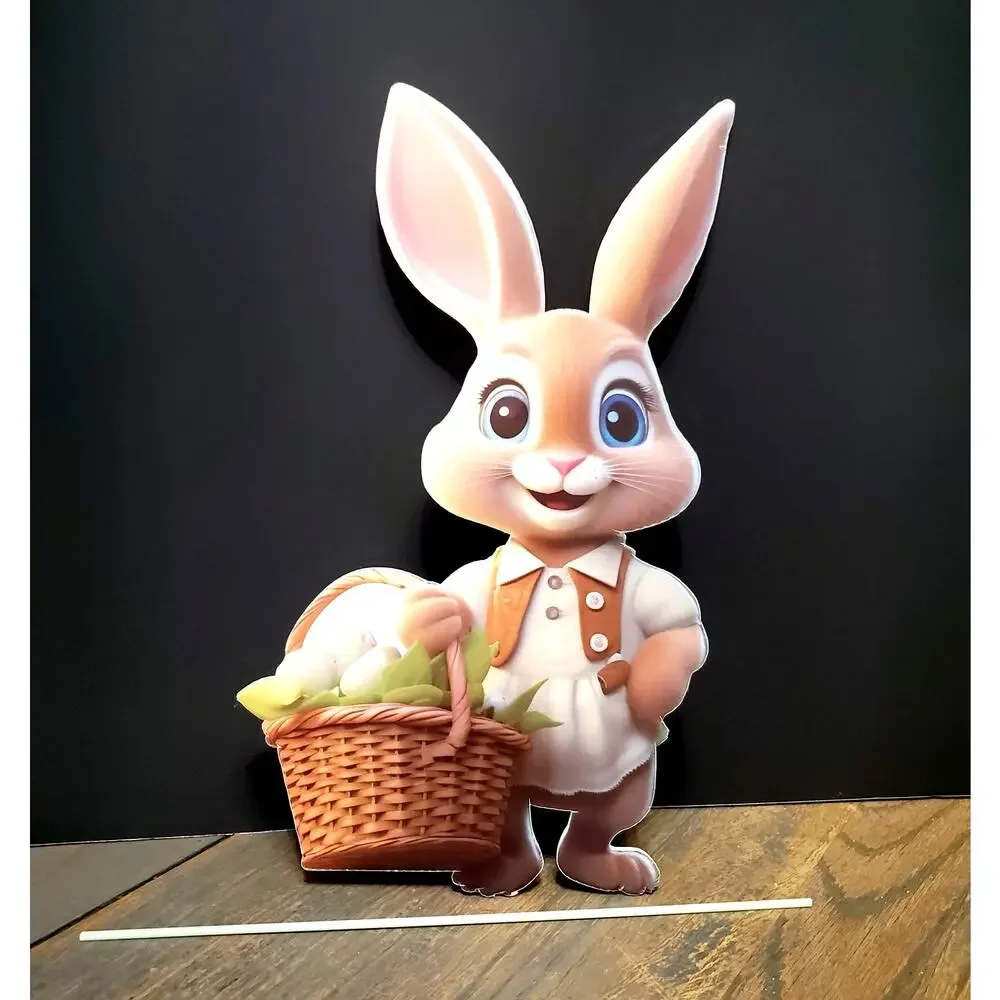 Easter bunny w brown vest & basket w eggs, yard, lawn sign, wreath, crafts DIY